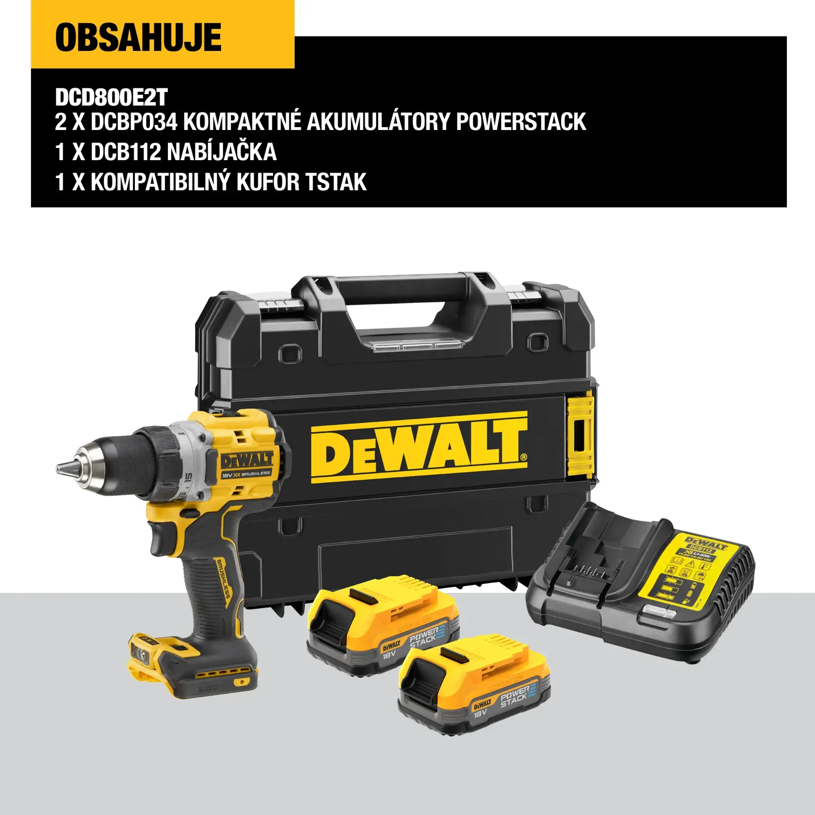A construction worker wearing safety gear is using a DEWALT cordless drill (model DCD800E2T) to drill into a metal surface in an industrial setting.