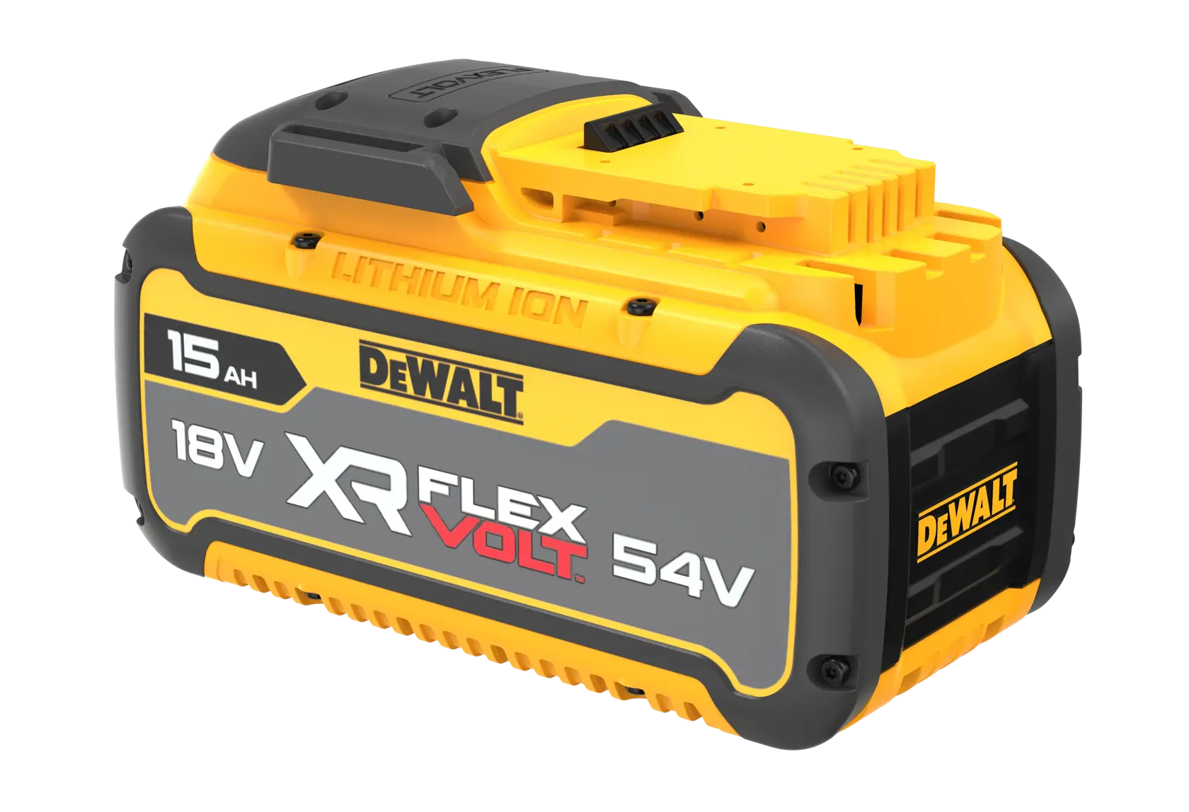 DEWALT XR FlexVolt DCB549 18V/54V lithium-ion battery pack for power tools, showing 15Ah capacity.