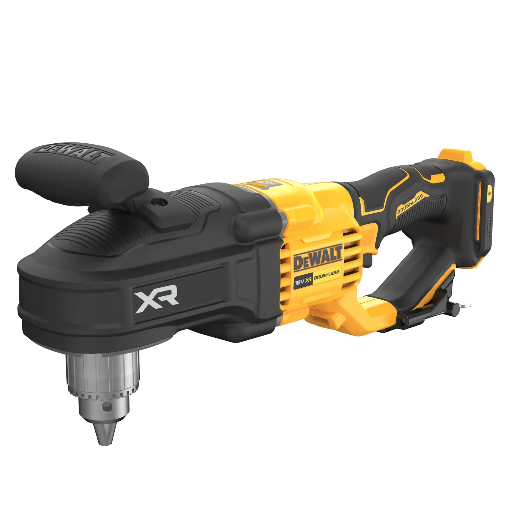 DEWALT DCD444N 18V XR trådløs børsteløs rettvinkelbormaskin fotografert på hvit bakgrunn.