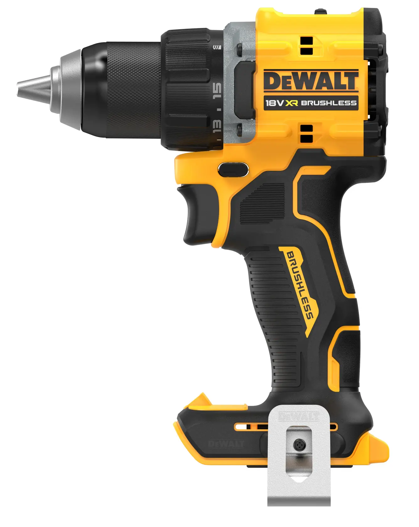 DEWALT 18V drill DCD794NT, DCD794NT-XJ, black/yellow, brushless, product photo, photography category.