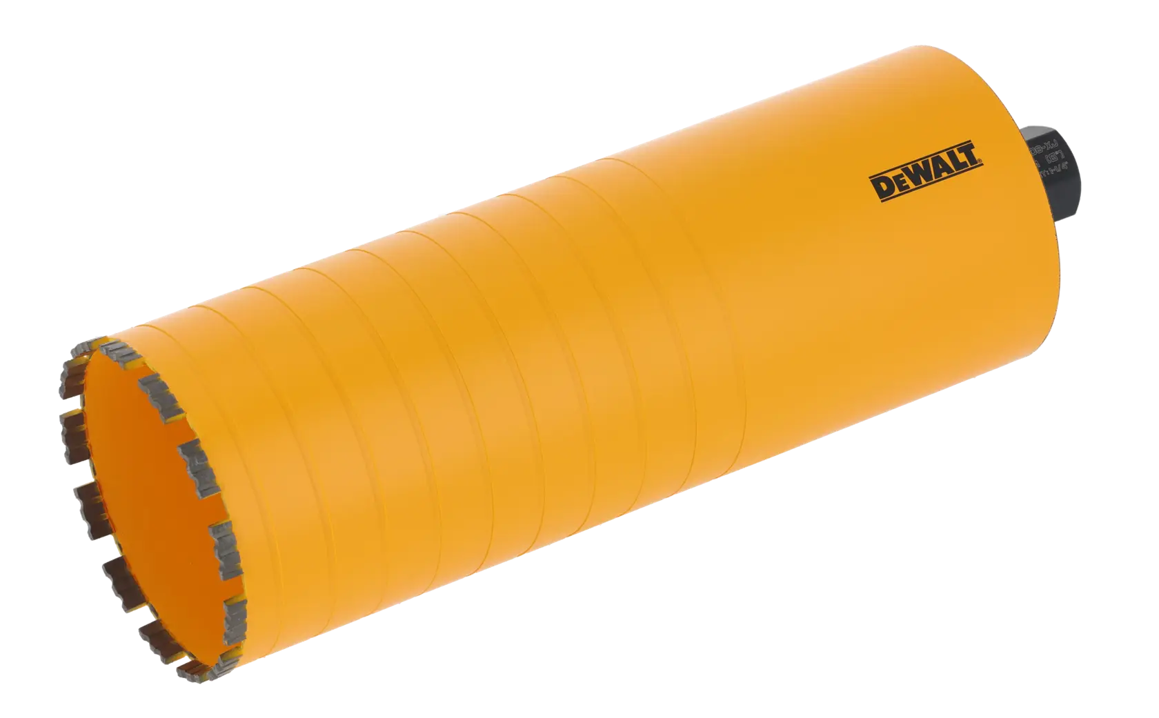 Carotatrice diamantata DEWALT gialla con bordo segmentato per muratura e cemento.