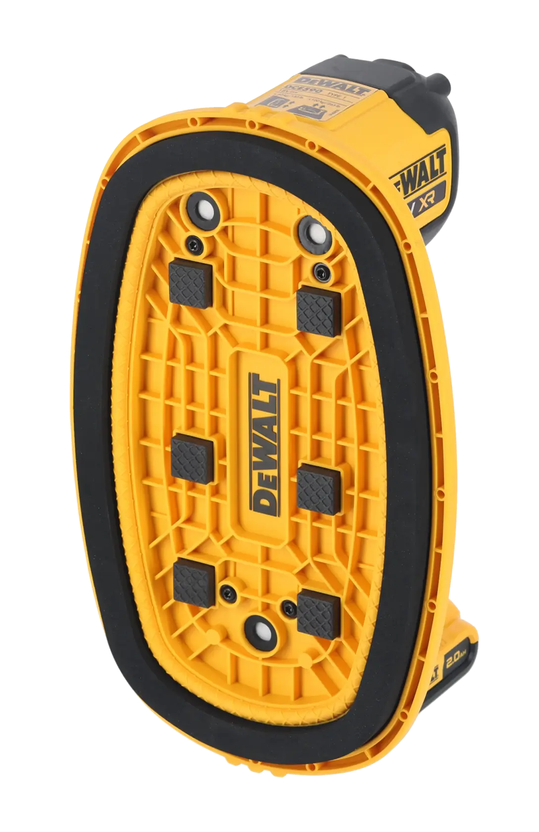 DEWALT tool base, yellow/black, for SKUs DCE590D1T-QW, DCE590D1T; photography product category.