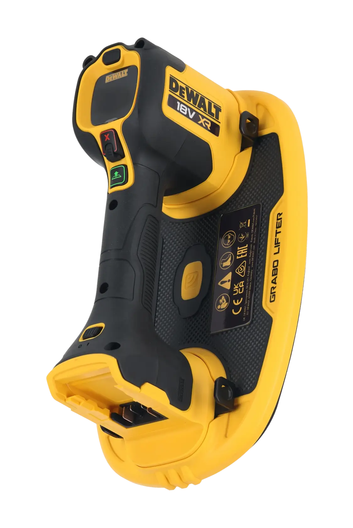 DEWALT 18V XR Grabo Lifter handheld tool in yellow and black, designed for lifting flat materials.