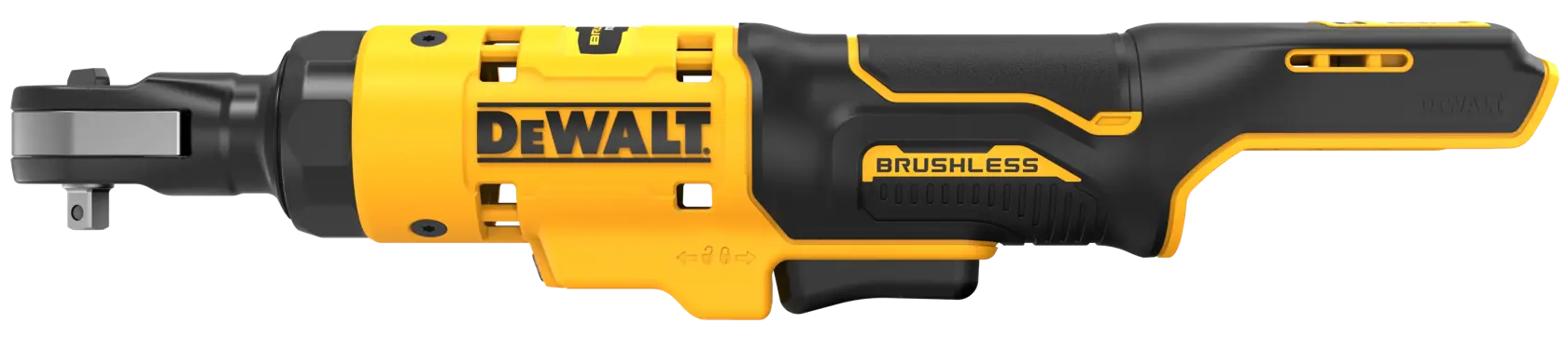 Cordless brushless ratchet tool by DEWALT, model DCF504N, in yellow and black color.