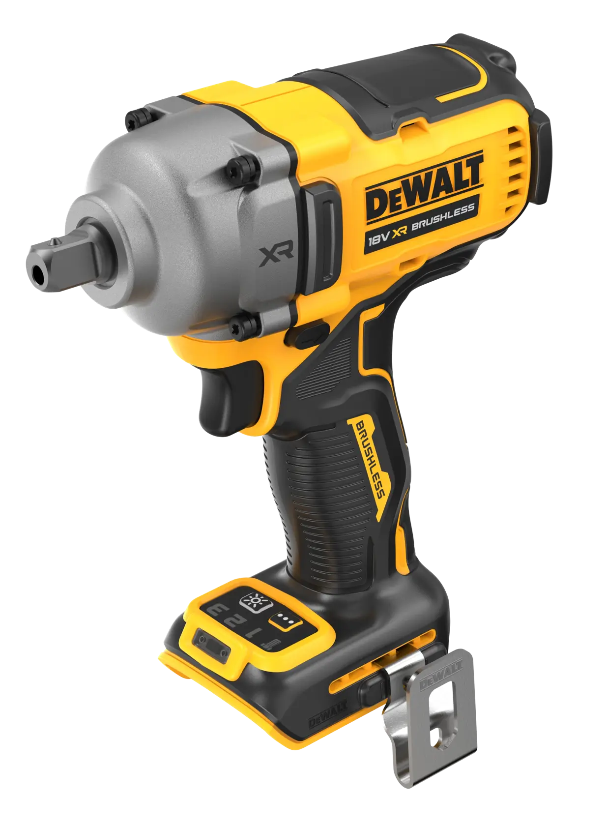 DEWALT cordless impact wrench, model DCF892NT, yellow and black, with brushless motor design.