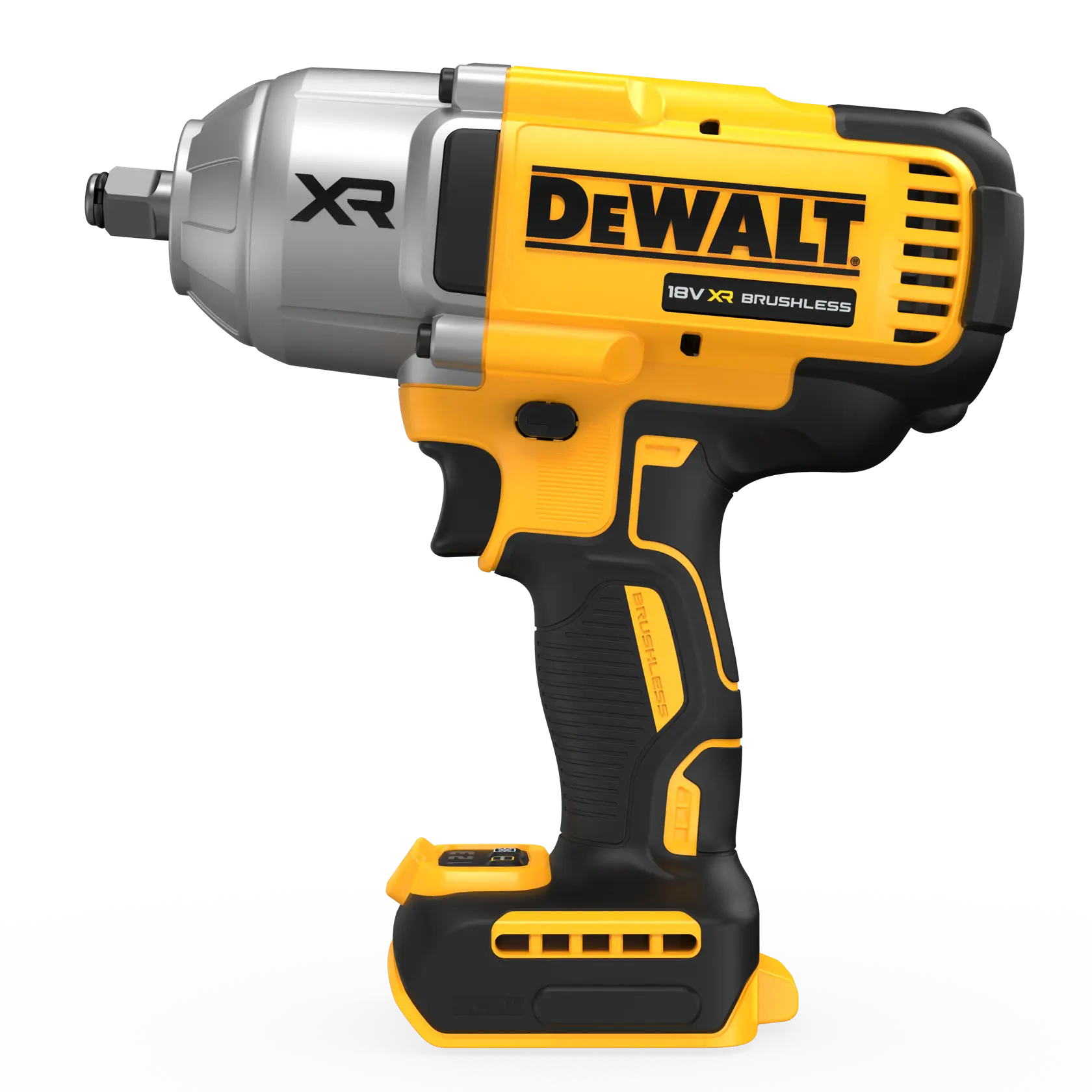 DEWALT impact wrench, photography category, models DCF900NT-XJ and DCF900NT, yellow and black design.