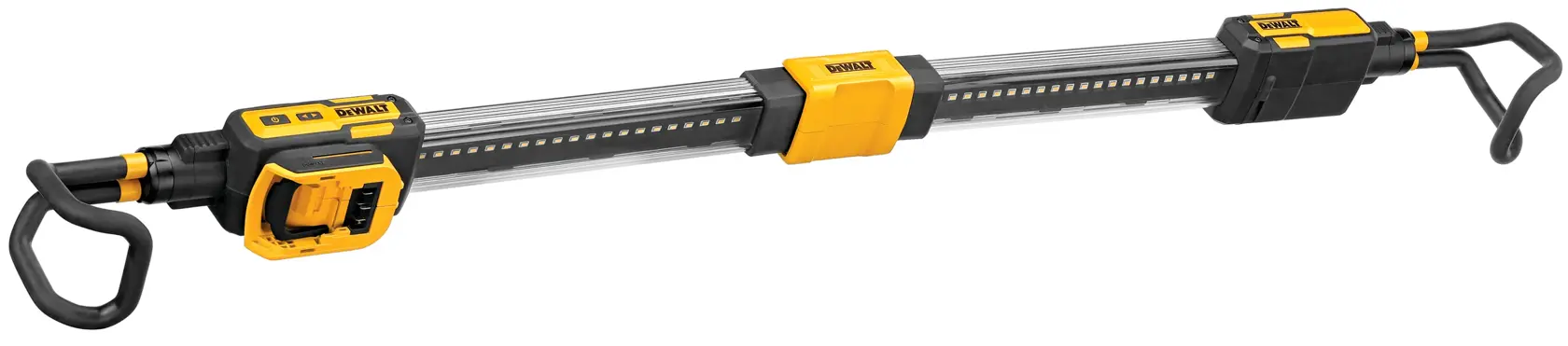 DEWALT DCL045 adjustable LED work light bar with hooks, designed for versatile illumination on job sites.