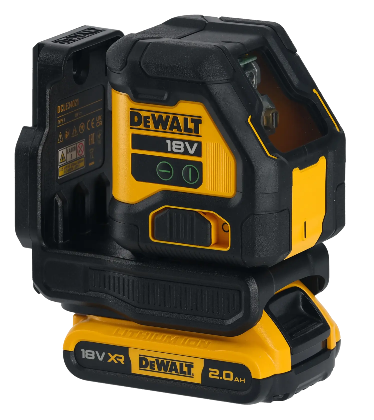 DEWALT DCLE34021D1 and DCLE34021D1-QW 18V photography tool displayed in black and yellow.