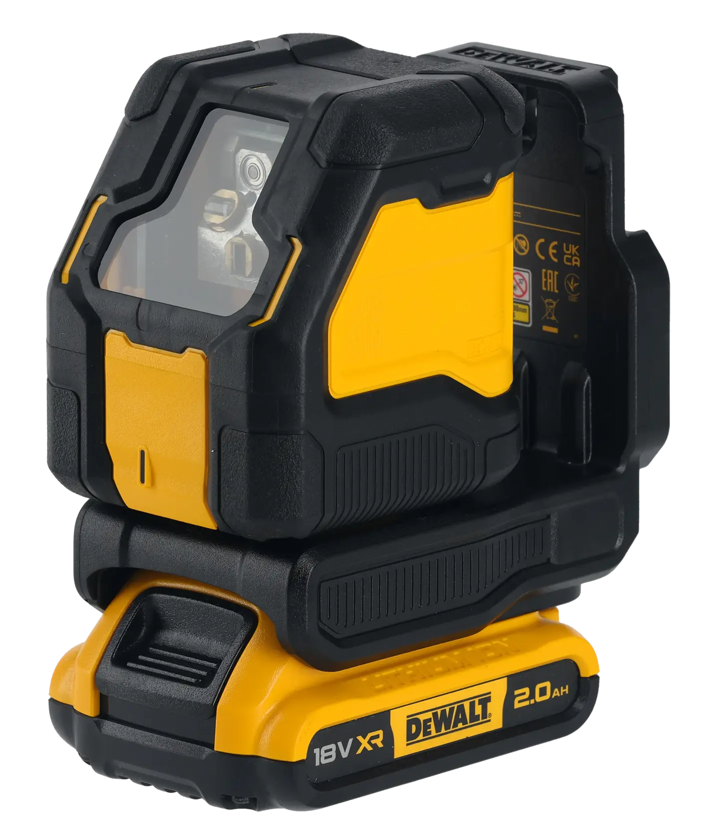 DEWALT photography tool, DCLE34021D1 and DCLE34021D1-QW SKUs, black and yellow compact device.
