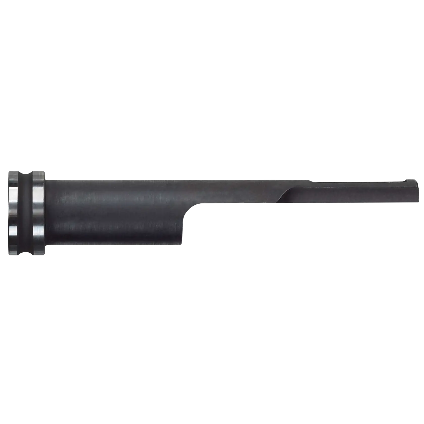 A metal tool attachment piece with a cylindrical base and a flat, extended section, shown against a white background.