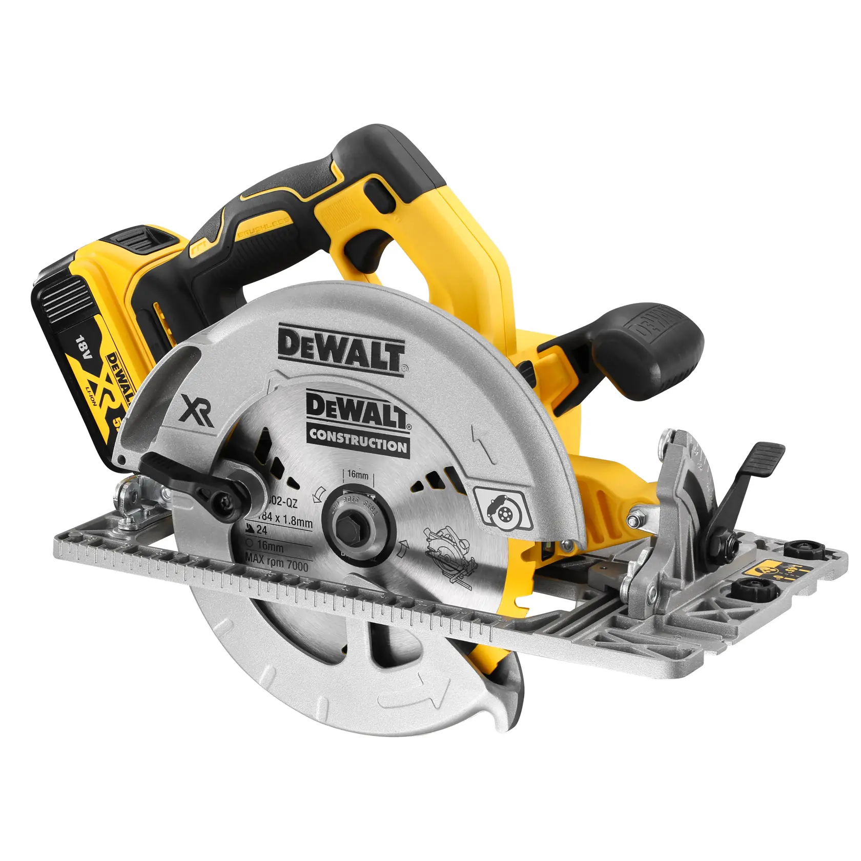 Bezuhlíková kotúčová píla kompatibilná s lištami 184 mm 18 V XR® DEWALT® - 2 x 5 Ah