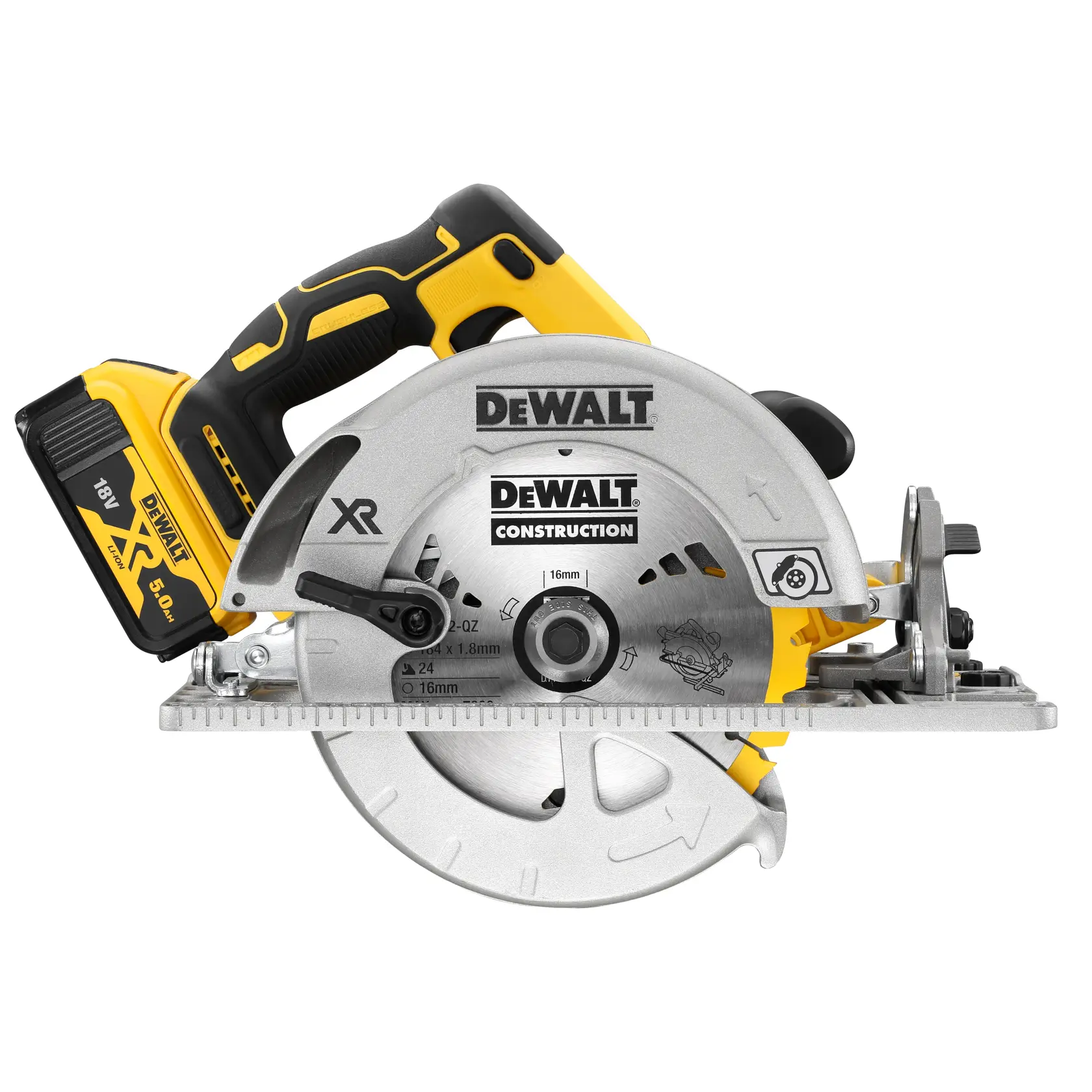 Bezuhlíková kotúčová píla kompatibilná s lištami 184 mm 18 V XR® DEWALT® - 2 x 5 Ah