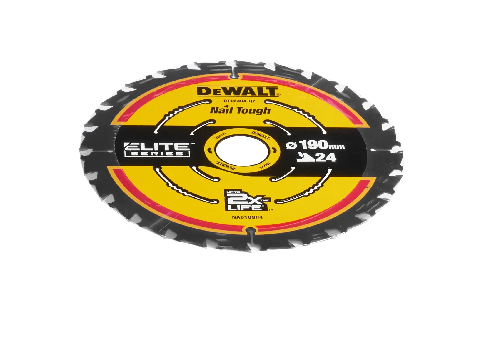 DEWALT DT10304 circular saw blade, 190mm, 24 teeth, Elite Series, for tough nail cutting.