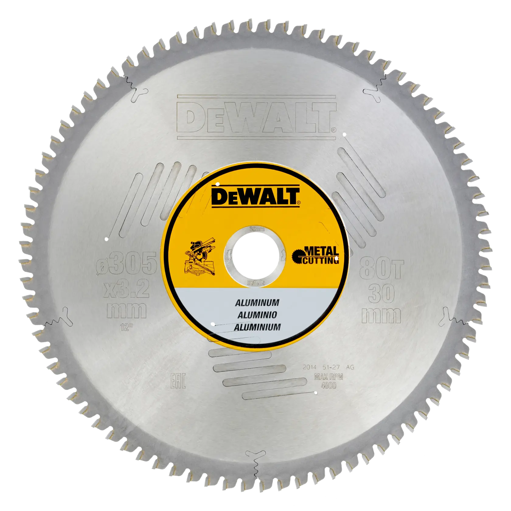 Hoja de sierra circular DEWALT para metal, 305 mm de diámetro, 80 dientes, para aluminio.