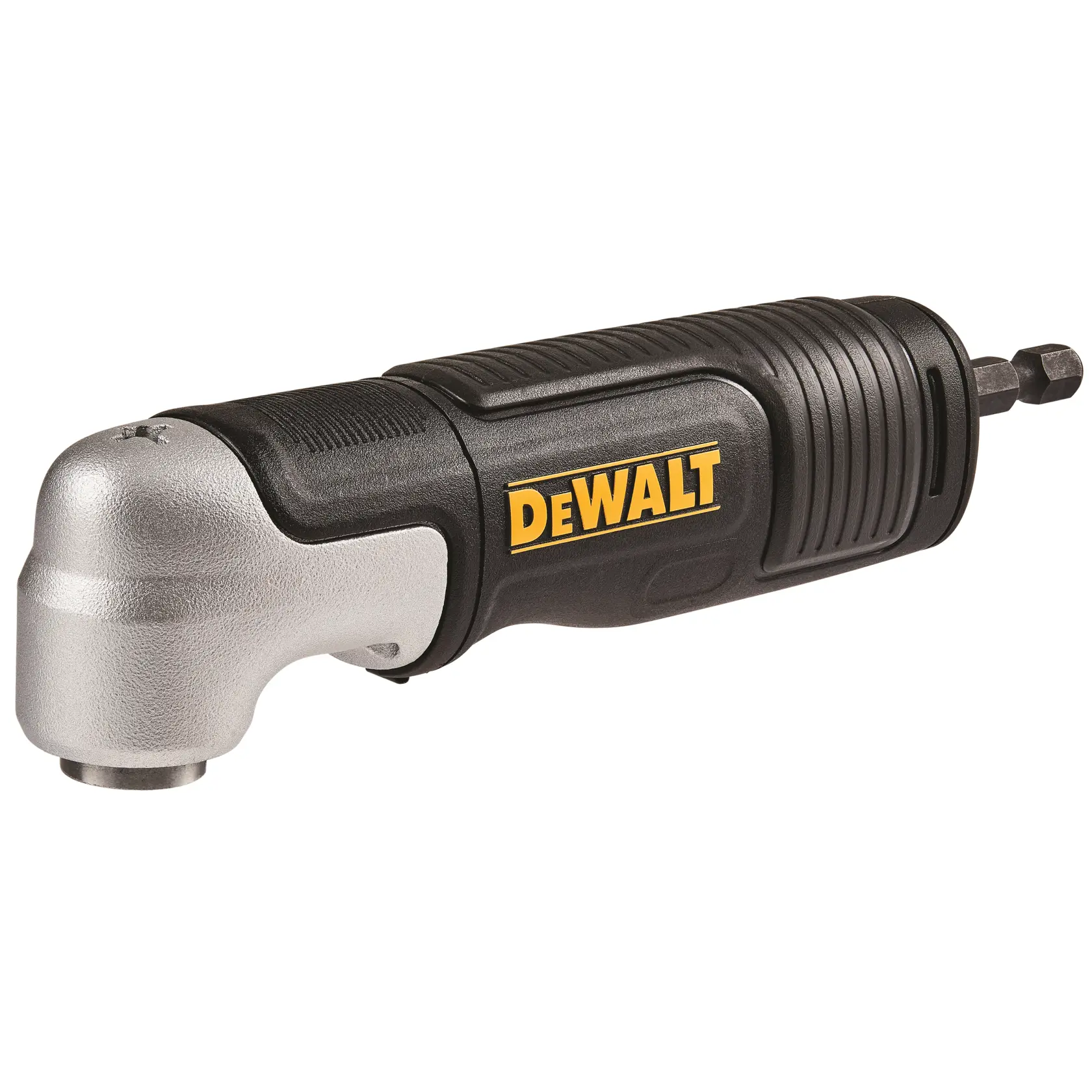 DEWALT DT20500 right angle drill attachment with black and silver finish, shown against a white background.