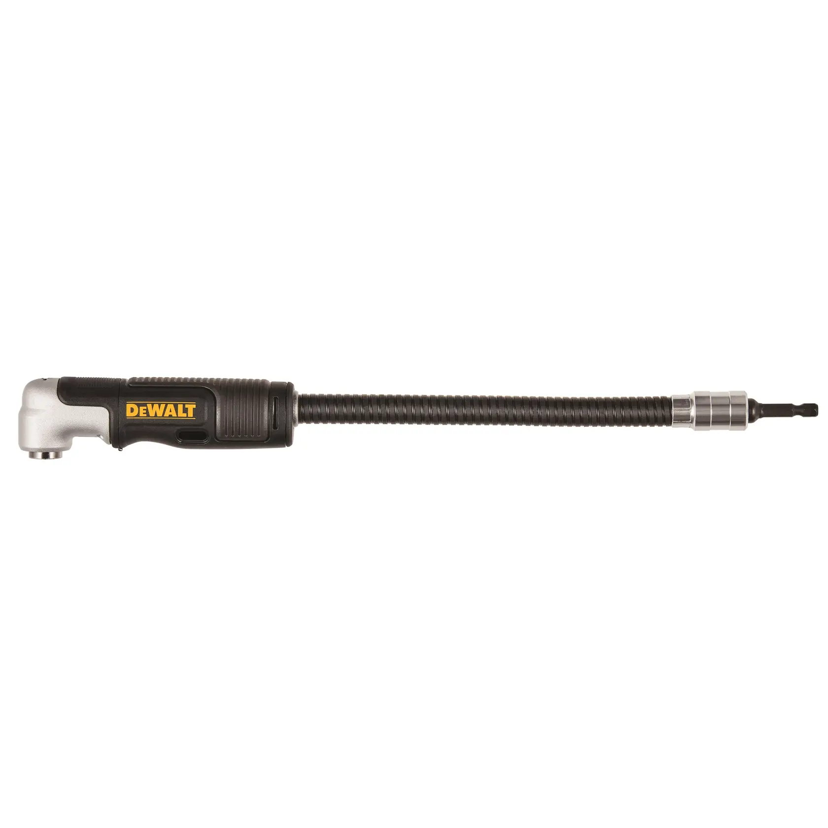 DEWALT flexible drill extension, SKUs DT20502, DT20502-QZ. Black and silver tool for photography.