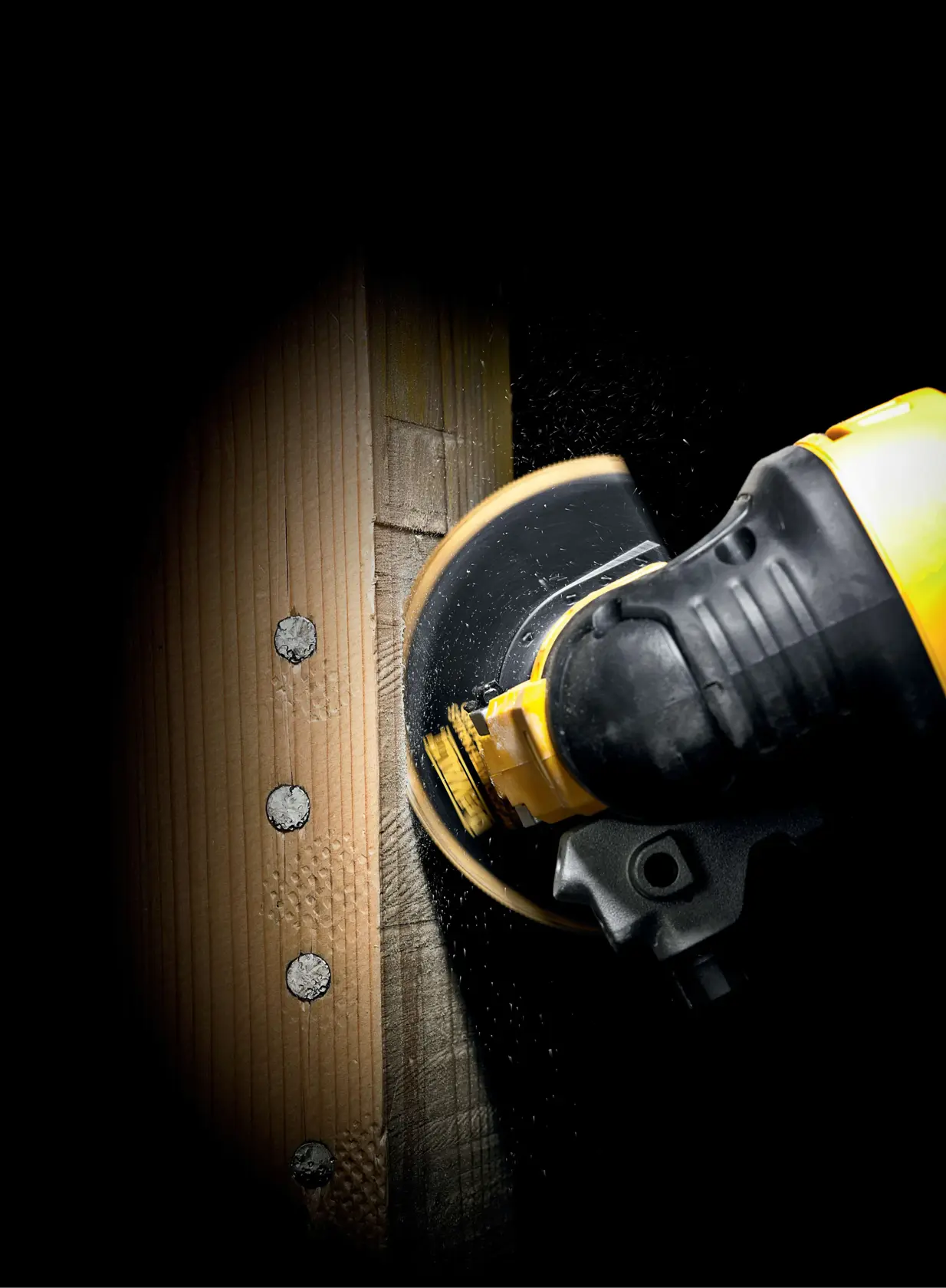 DEWALT DT20711, DT20711-QZ tool cutting wood in action, close-up view, photography category.