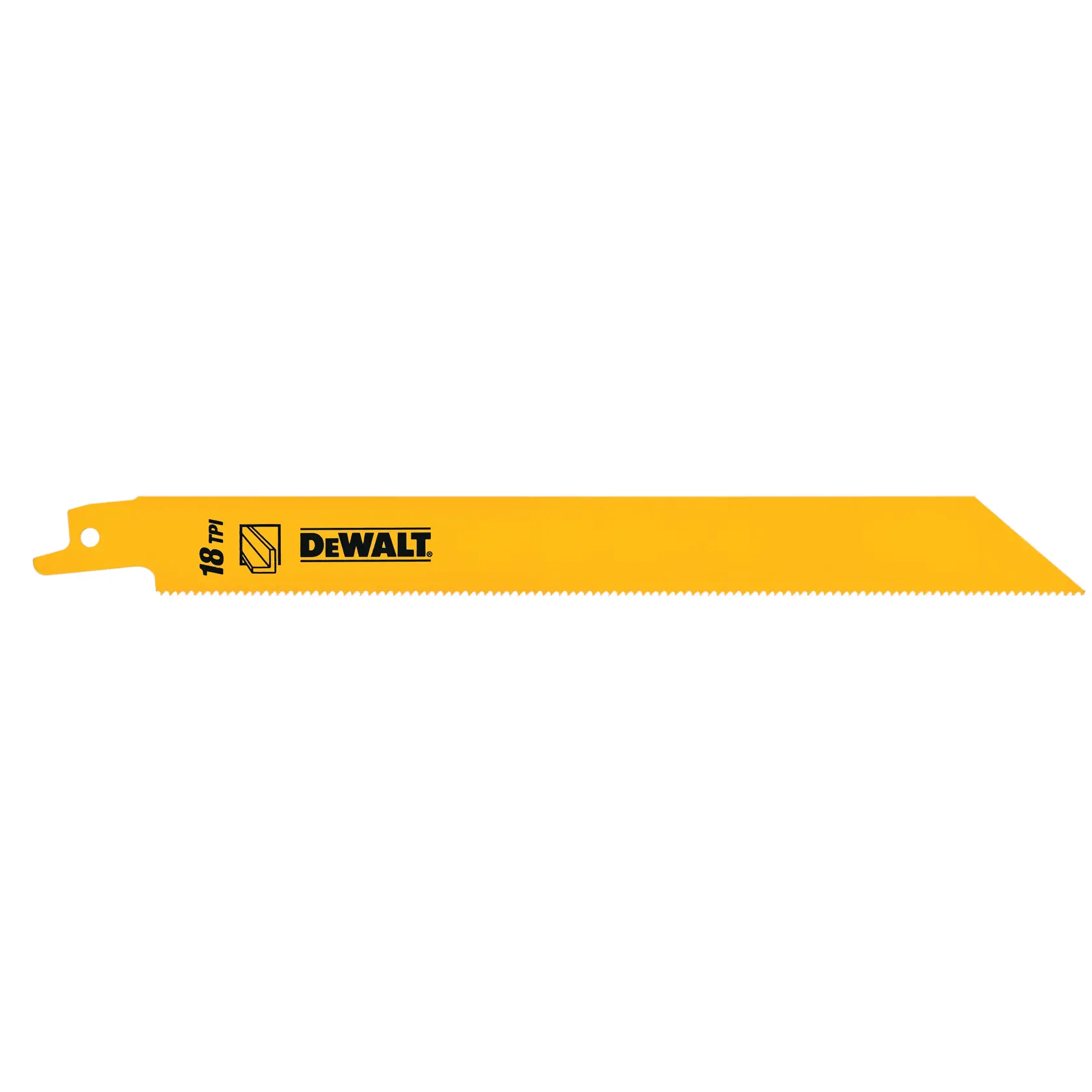 Lama gialla DEWALT per sega alternativa, denti fini, 18 TPI, taglio metallo o legno.