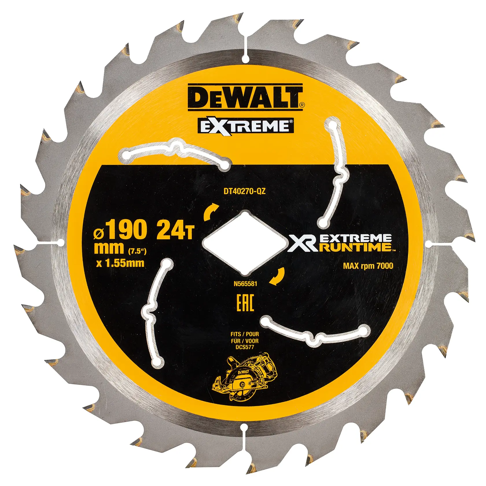Pílový kotúč pre kotúčovú pílu s otvorom v tvare kosoštvorca 190 mm 24T EXTREME RUNTIME DEWALT®