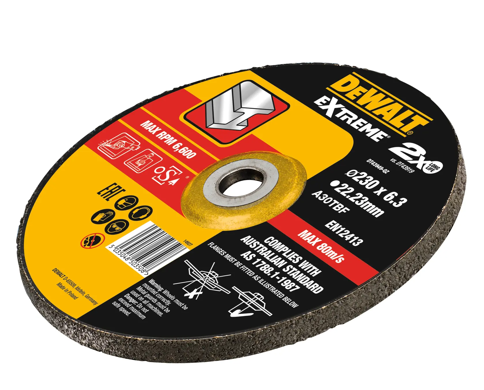 Lepený abrazívny brúsny kotúč na kov 125 mm x 6 mm x 22,23 mm EXTREME DEWALT®