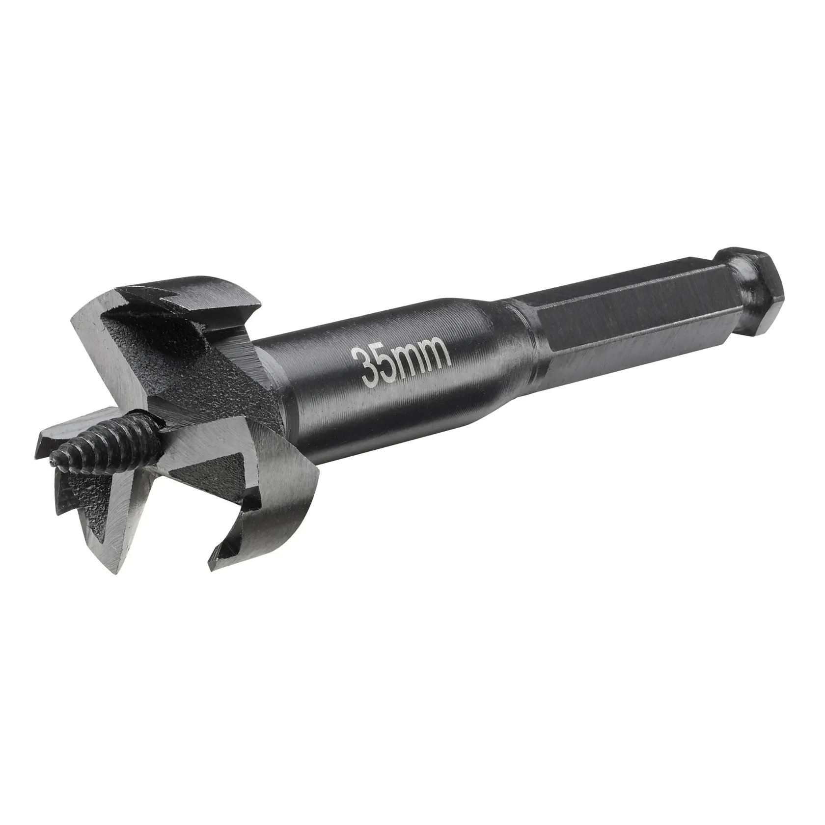 Punta DEWALT 35mm con codolo esagonale, finitura metallica, per legno e forature precise.