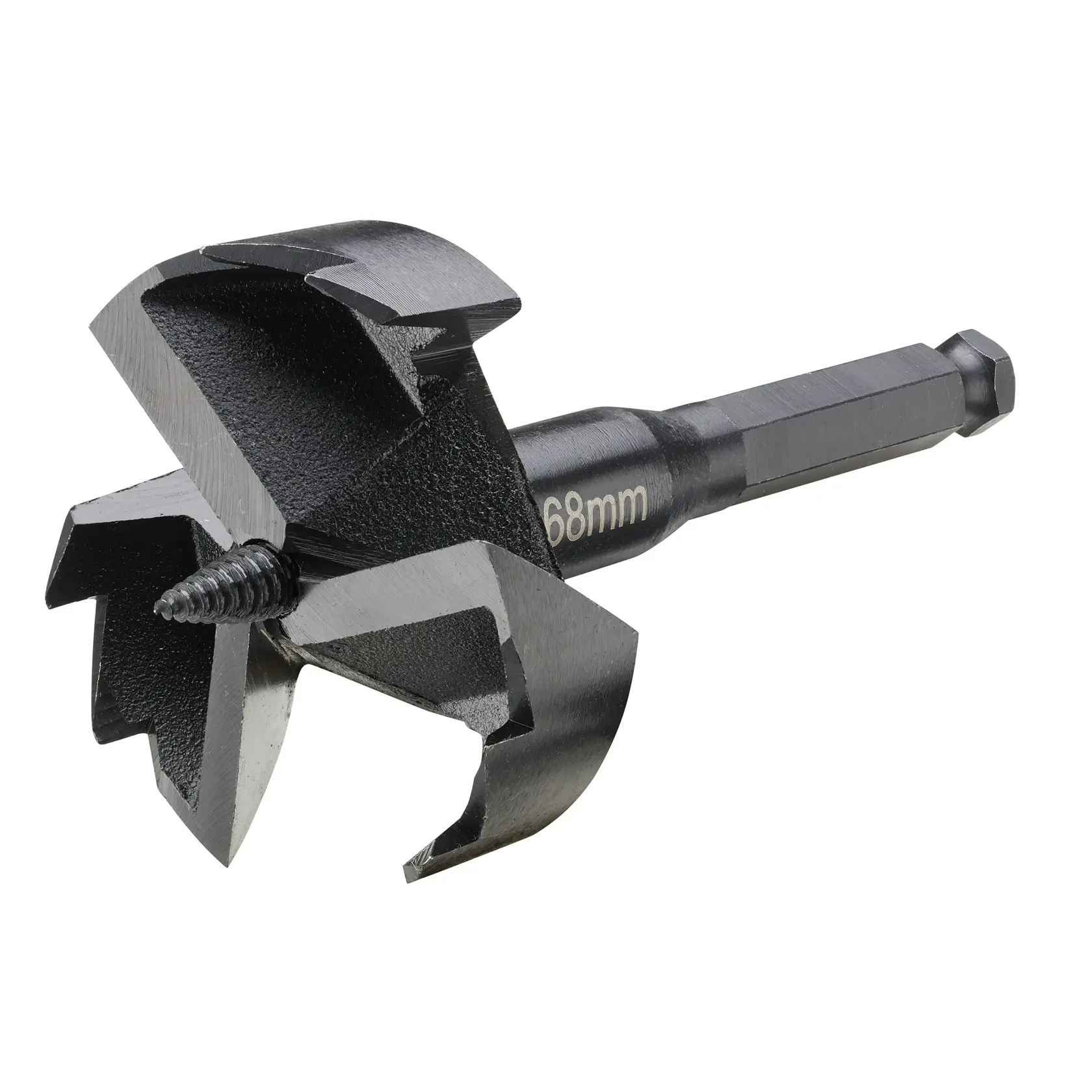 Primo piano di punta a tazza DEWALT DT4586 68mm, codolo esagonale e lame affilate.