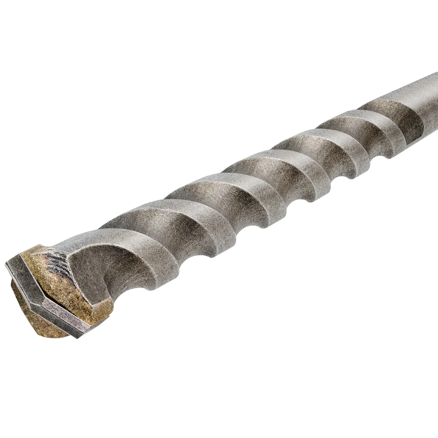 Primer plano de una broca DEWALT DT60004 para mampostería con espiral y punta de carburo.