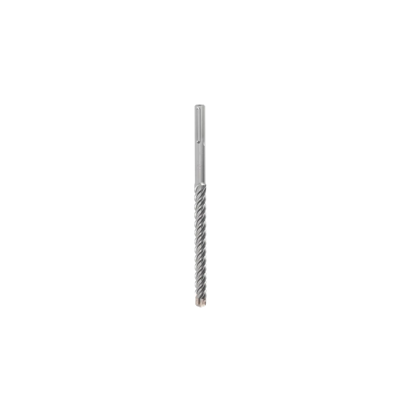 Metal DEWALT drill bit with spiral structure and carbide tip, isolated on white background.