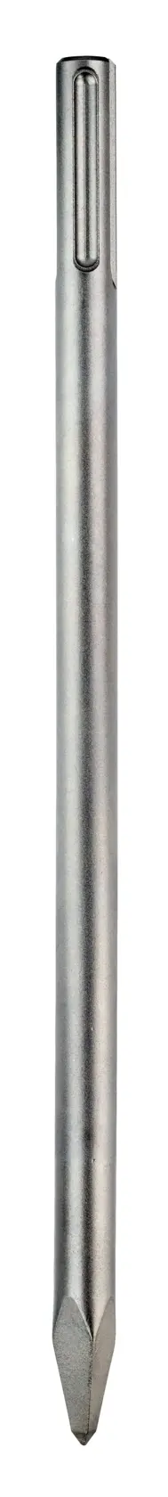 Ein spitzer Meißel aus Stahl mit SDS-Anschluss, geeignet für Bohrhämmer für Abbruch- und Meißelarbeiten.