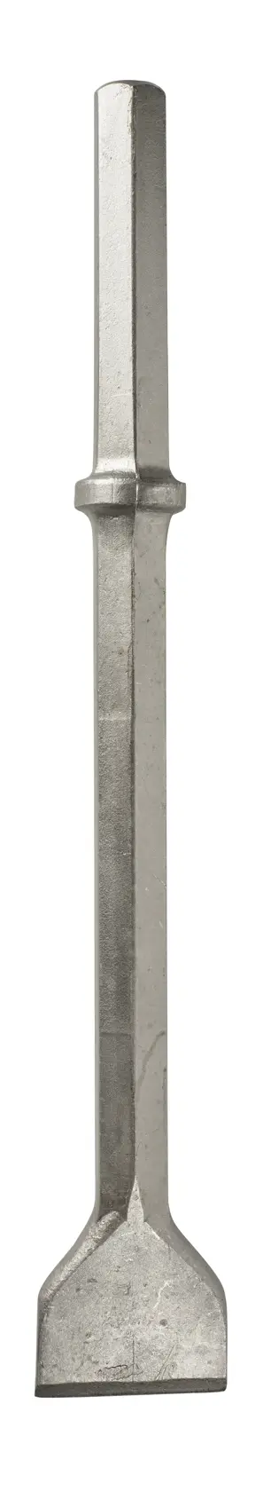 Single flat metal chisel for demolition and breaking, isolated on white background.