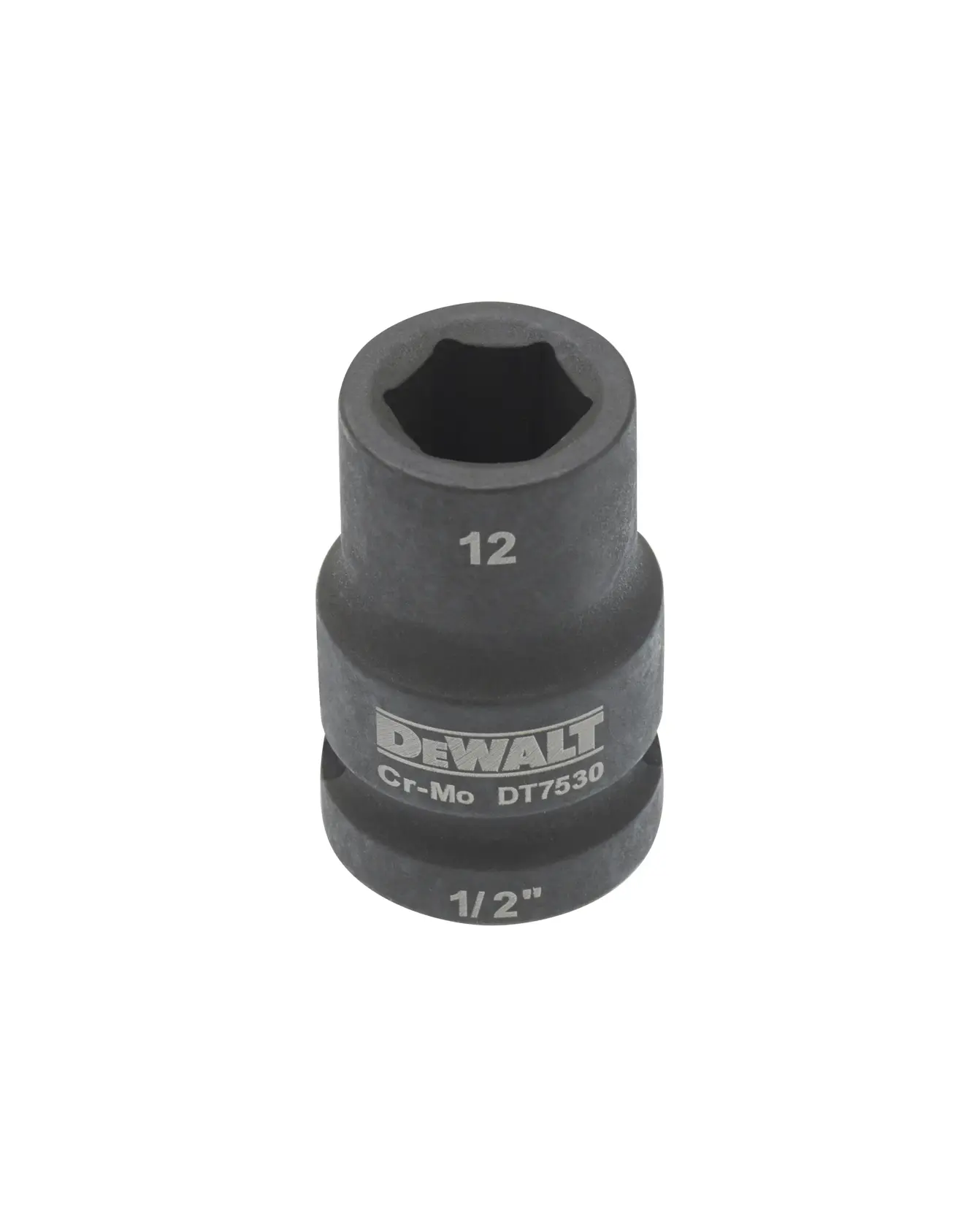 DEWALT DT7530 Schlagsteckschlüssel, 1/2 Zoll Antrieb, 12mm Größe, Cr-Mo, auf weißem Hintergrund.