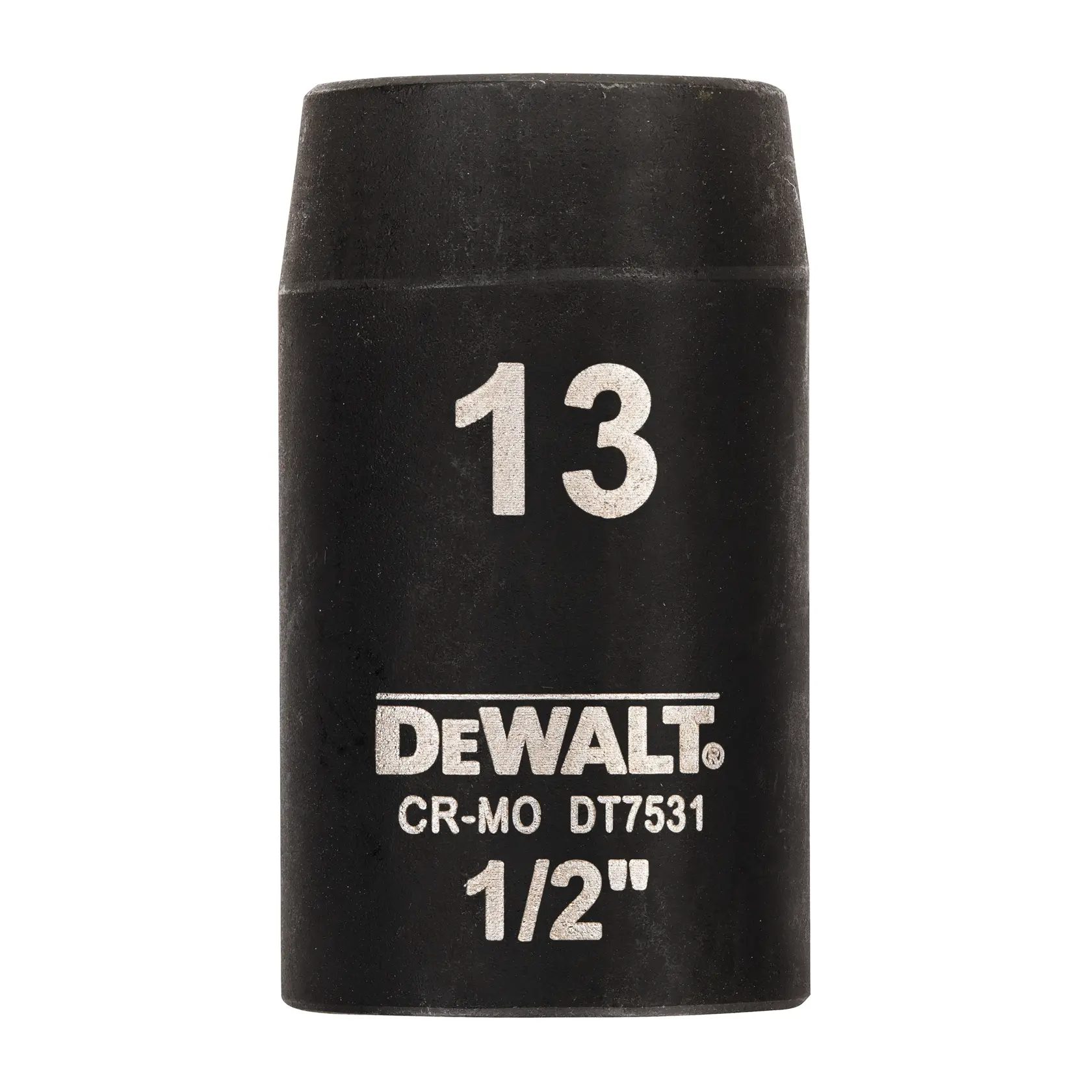 DEWALT DT7531 13 mm 1/2 Zoll Impact-Nuss, schwarzes zylindrisches Werkzeug.