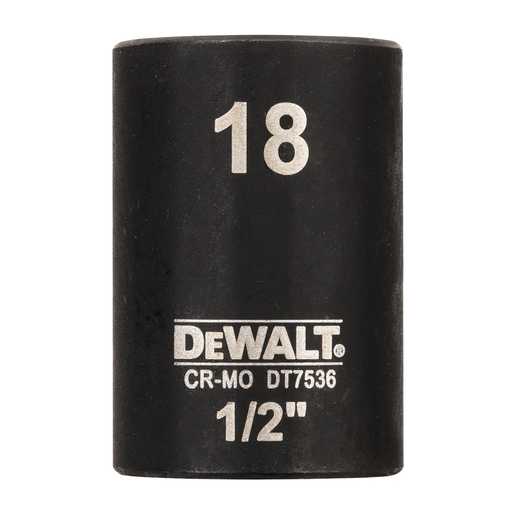 DEWALT DT7536 18mm 1/2 Zoll Tiefen-Schlagsteckschlüssel, schwarz, weiße Markierung.