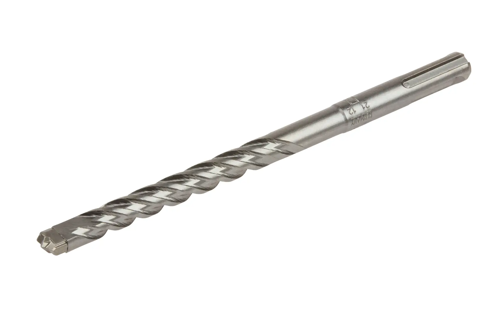 Broca metálica DEWALT con ranuras en espiral y conexión SDS para perforar mampostería y concreto.