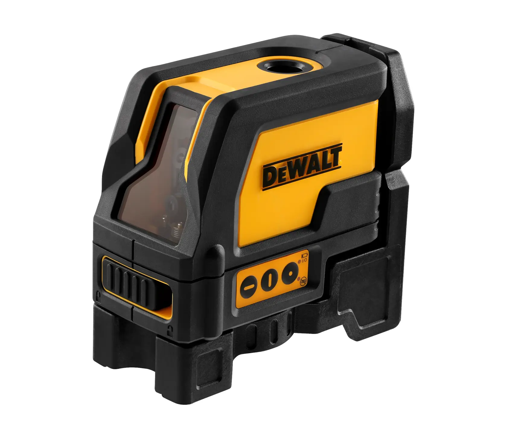 Livella laser DEWALT DW0822 nera e gialla, vista laterale con pulsanti di controllo visibili.