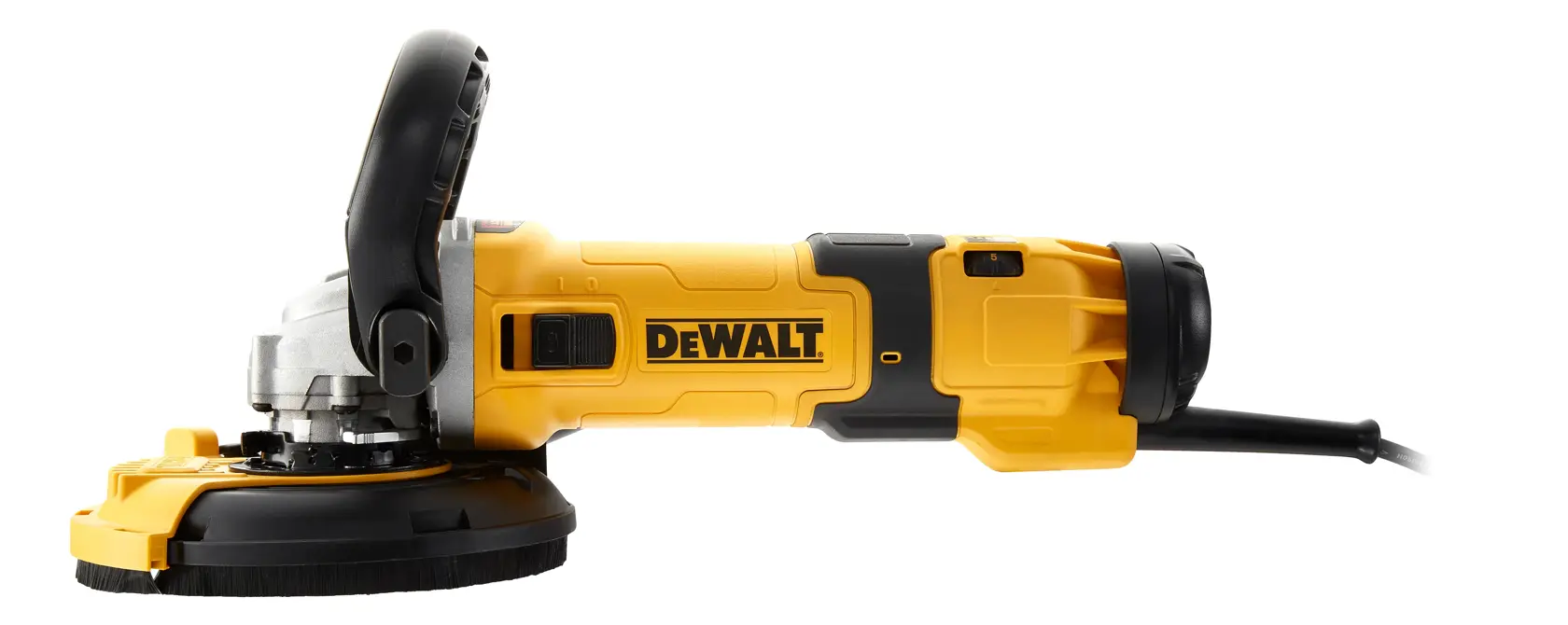 Uhlová brúska so spínačom zabraňujúcim obnoveniu napájania zariadenia a variabilnými otáčkami 1500 W 125 mm DEWALT®
