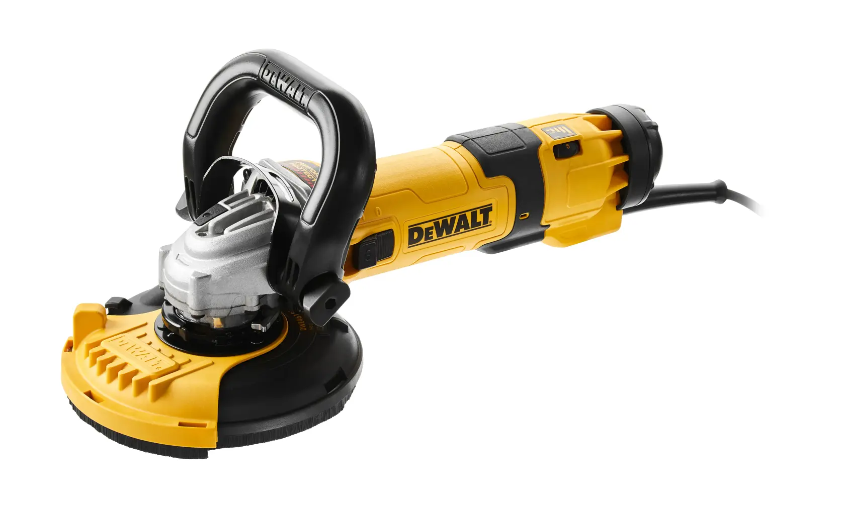 Uhlová brúska so spínačom zabraňujúcim obnoveniu napájania zariadenia a variabilnými otáčkami 1500 W 125 mm DEWALT®