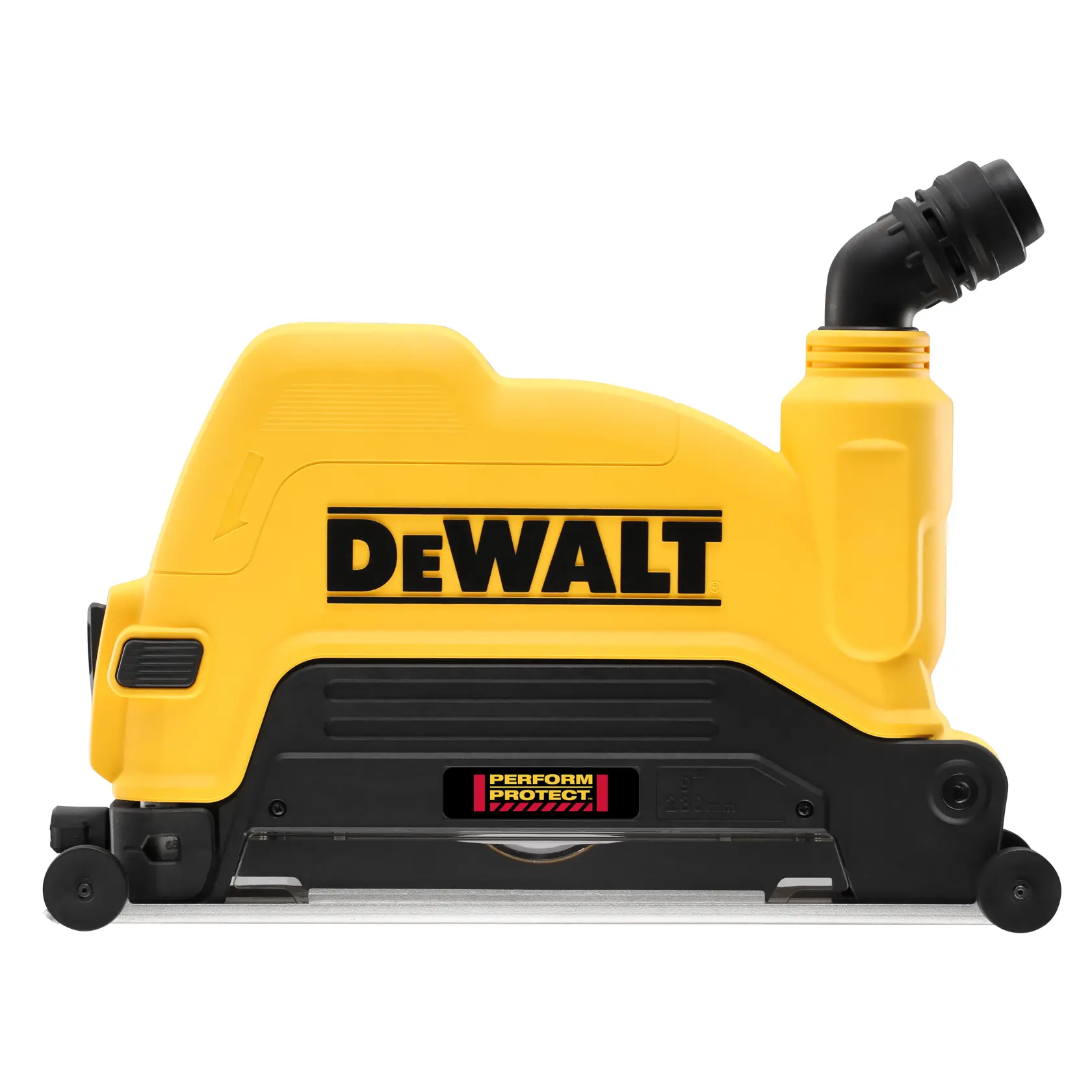 Fresatrice da muro DEWALT gialla con attacco aspirazione e etichetta di sicurezza.