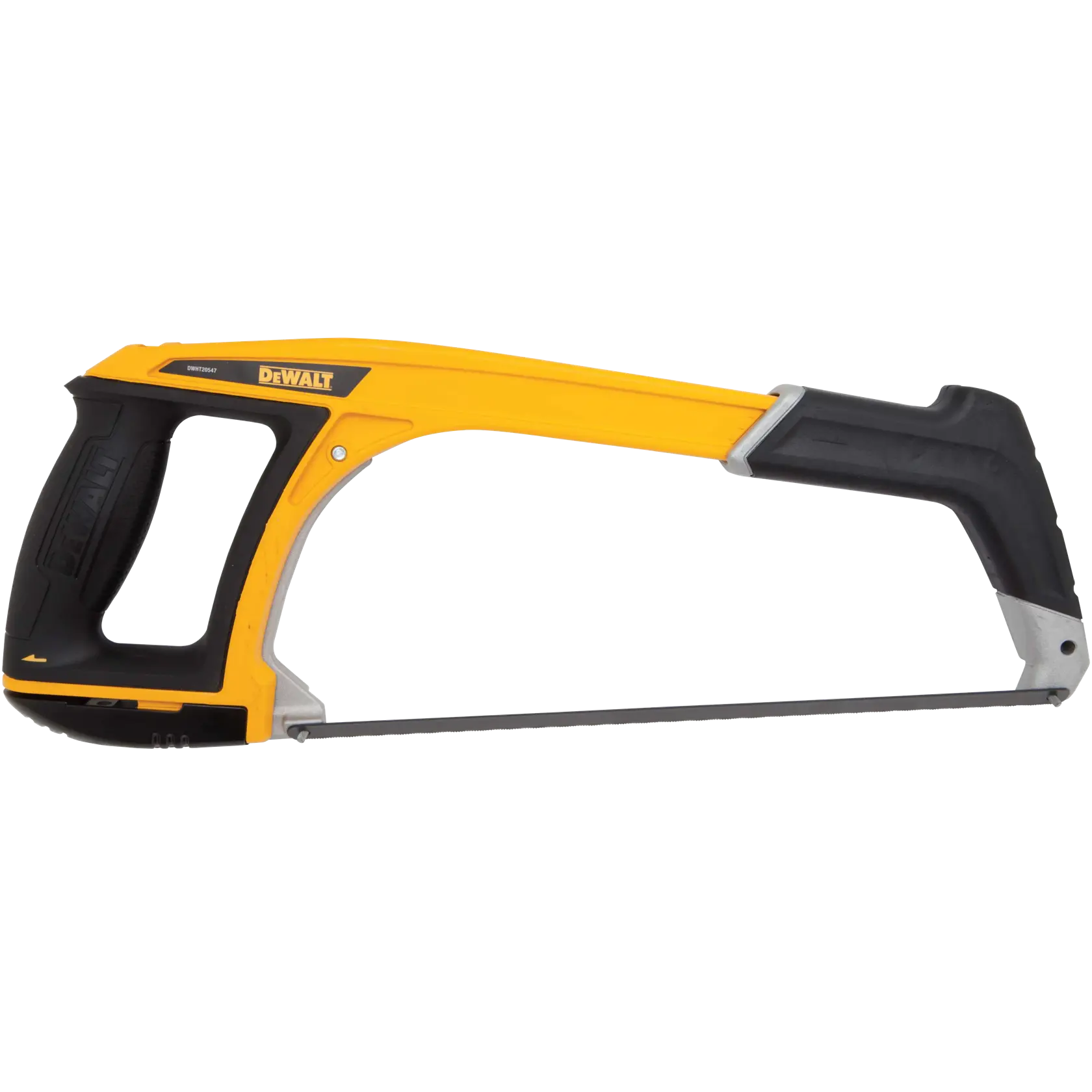 A DEWALT hand saw with a yellow and black handle, designed for precise cutting tasks. The saw is lightweight and has an ergonomic grip.