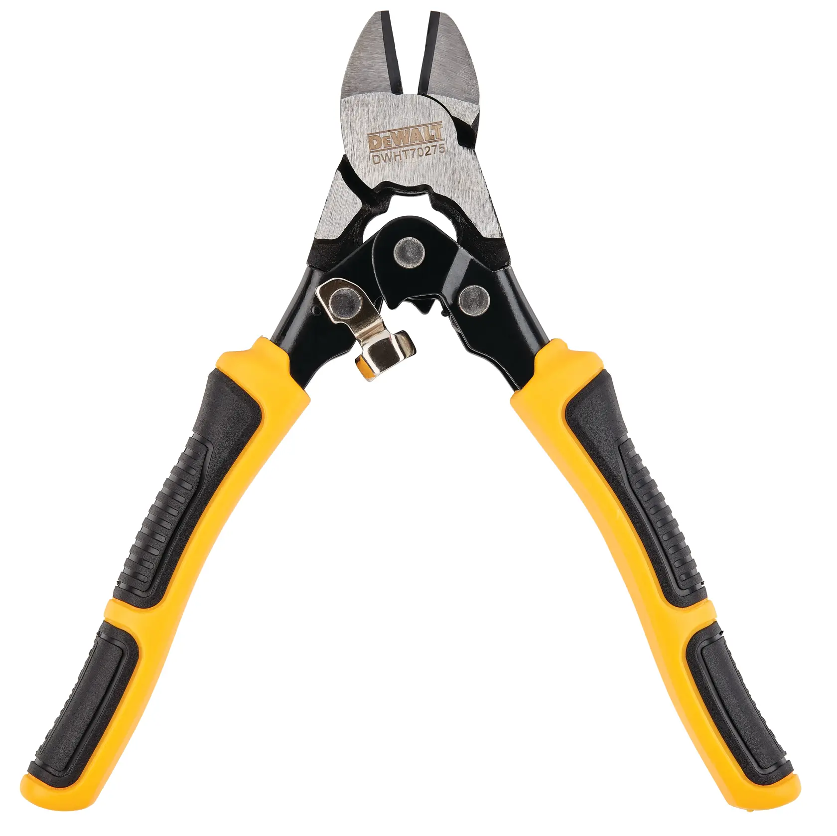 DEWALT DWHT0-70275 wire cutter tool with black and yellow handles, shown on a white background.