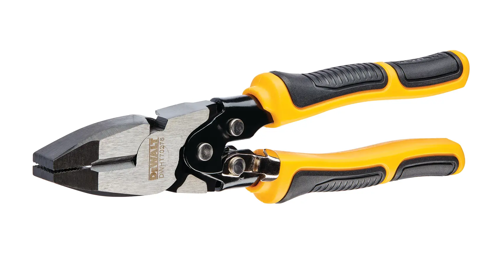 DEWALT pliers with yellow and black grips, designed for cutting and gripping tasks in construction or DIY projects.
