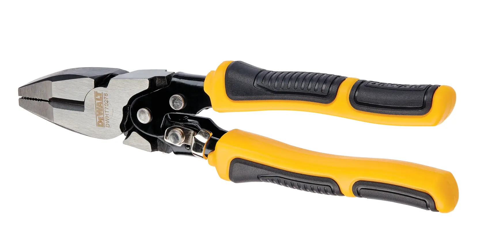 DEWALT pliers with yellow and black ergonomic handles, designed for gripping and cutting tasks.