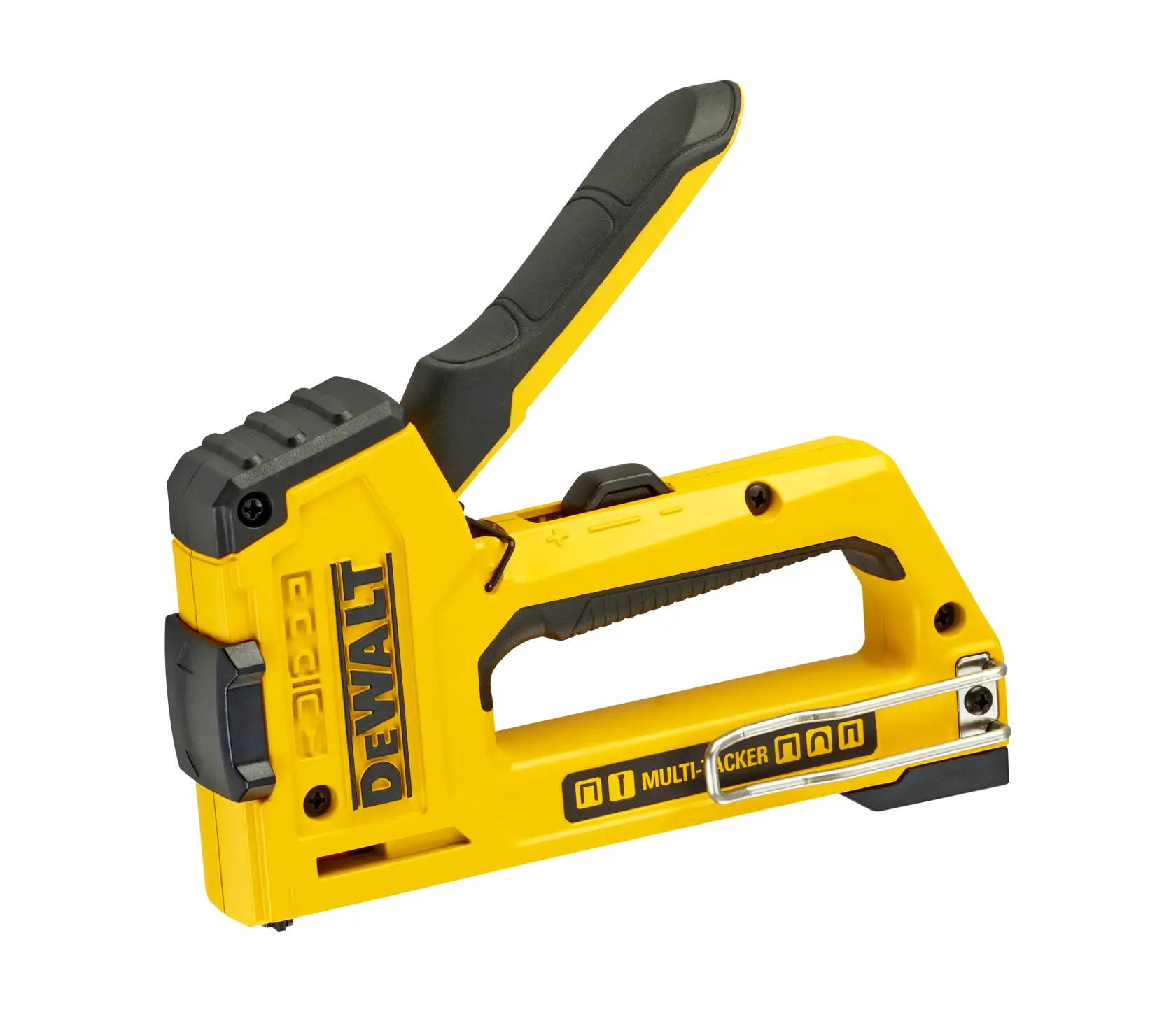Yellow DEWALT manual staple gun DWHT0-TR510 with ergonomic handle for stapling tasks.