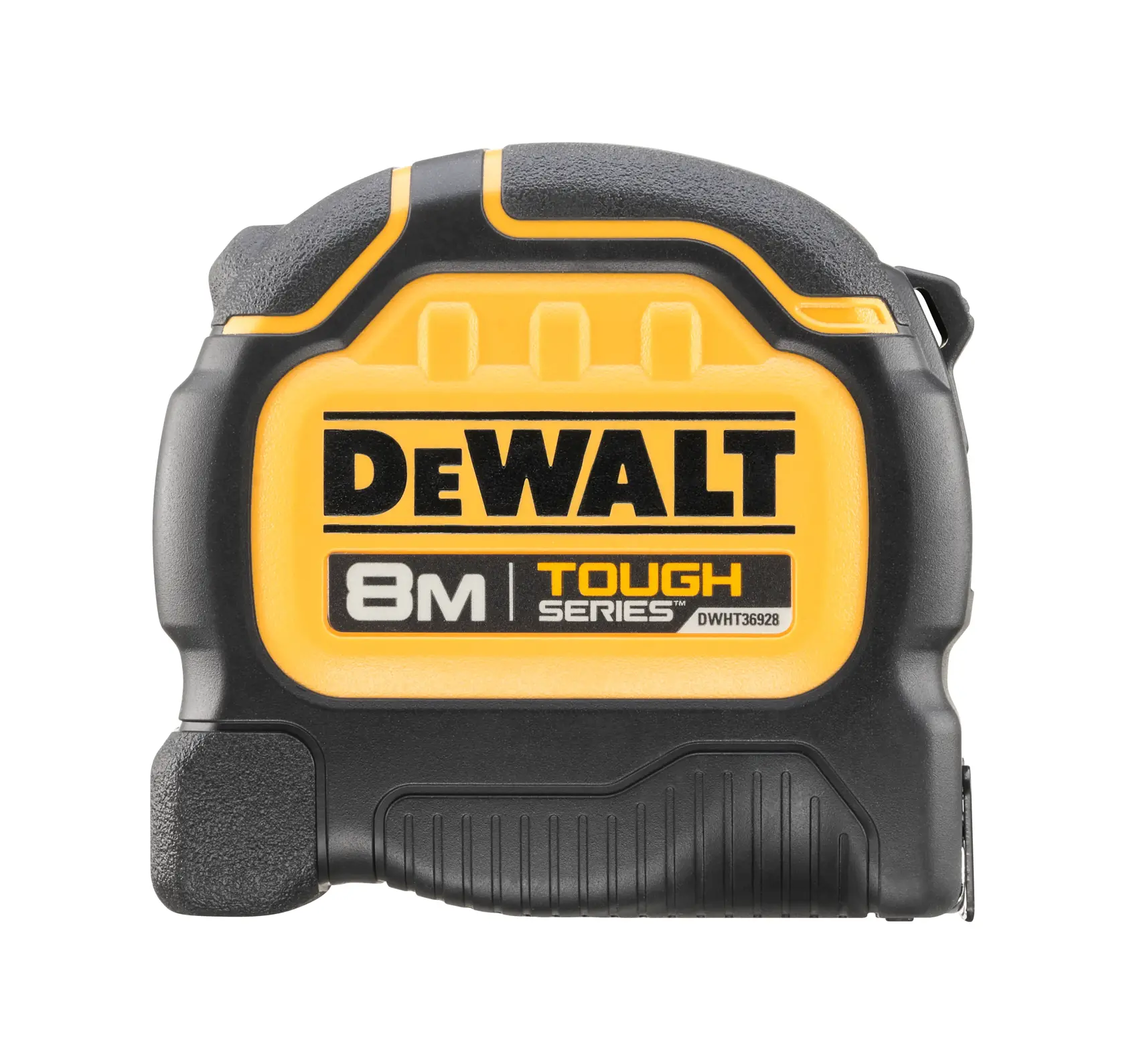 Metro a nastro DEWALT Tough Series 8M, giallo e nero, per costruzioni e misurazioni precise.