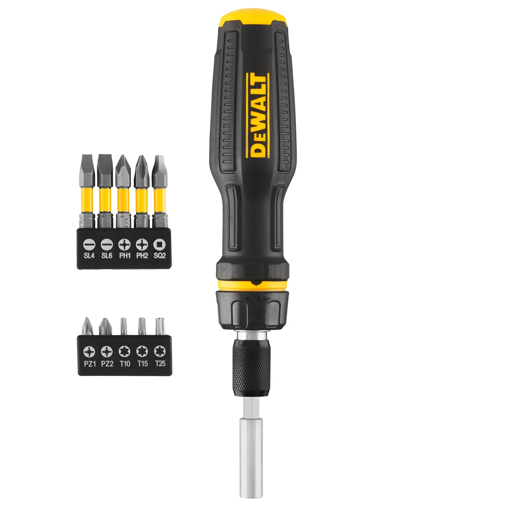 DEWALT screwdriver with bits set, SKUs DWHT68001-0, DWHT68001. Photography category.