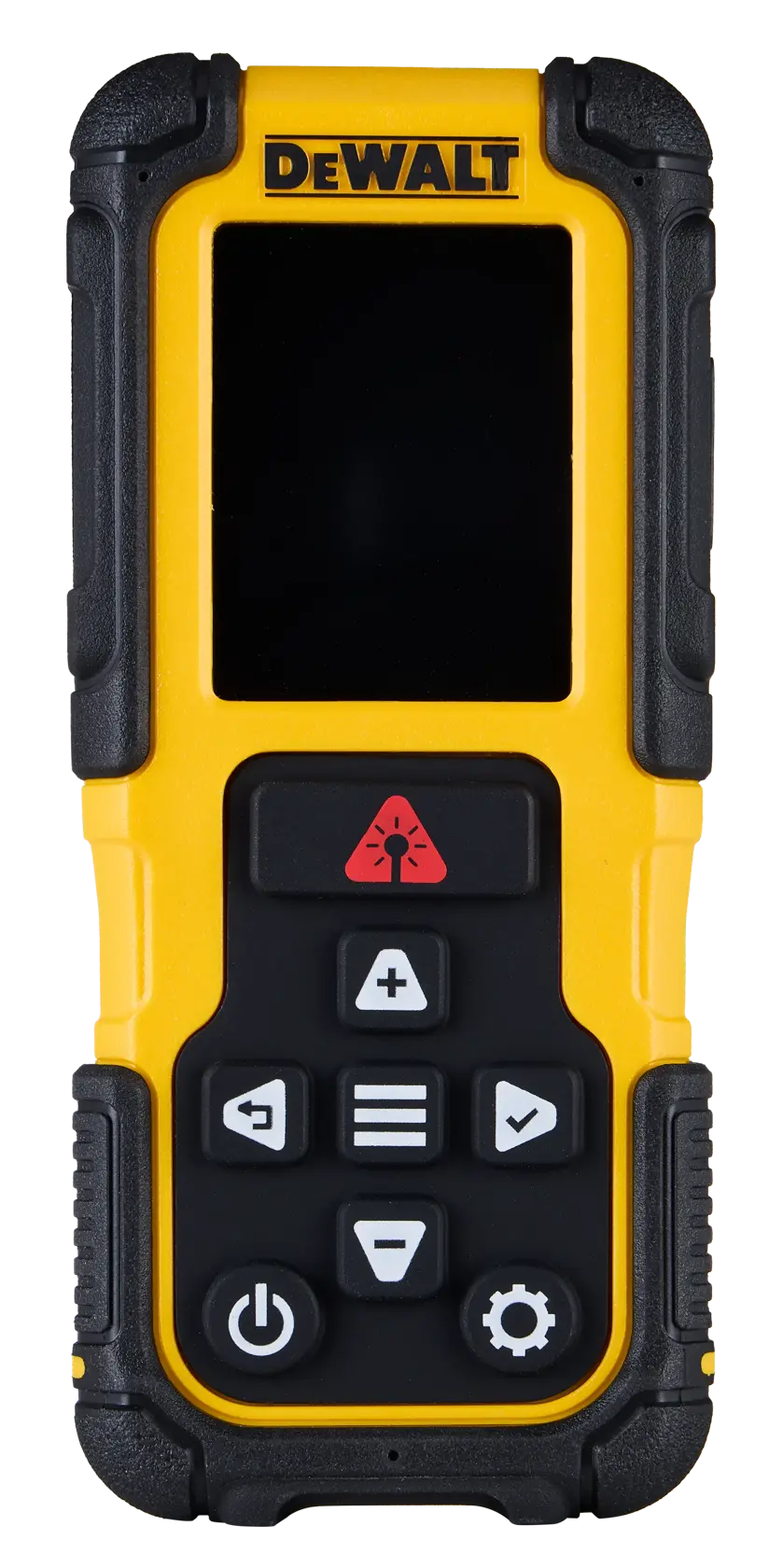 DEWALT DWHT78200 strumento di misura digitale giallo e nero con schermo e pulsanti.