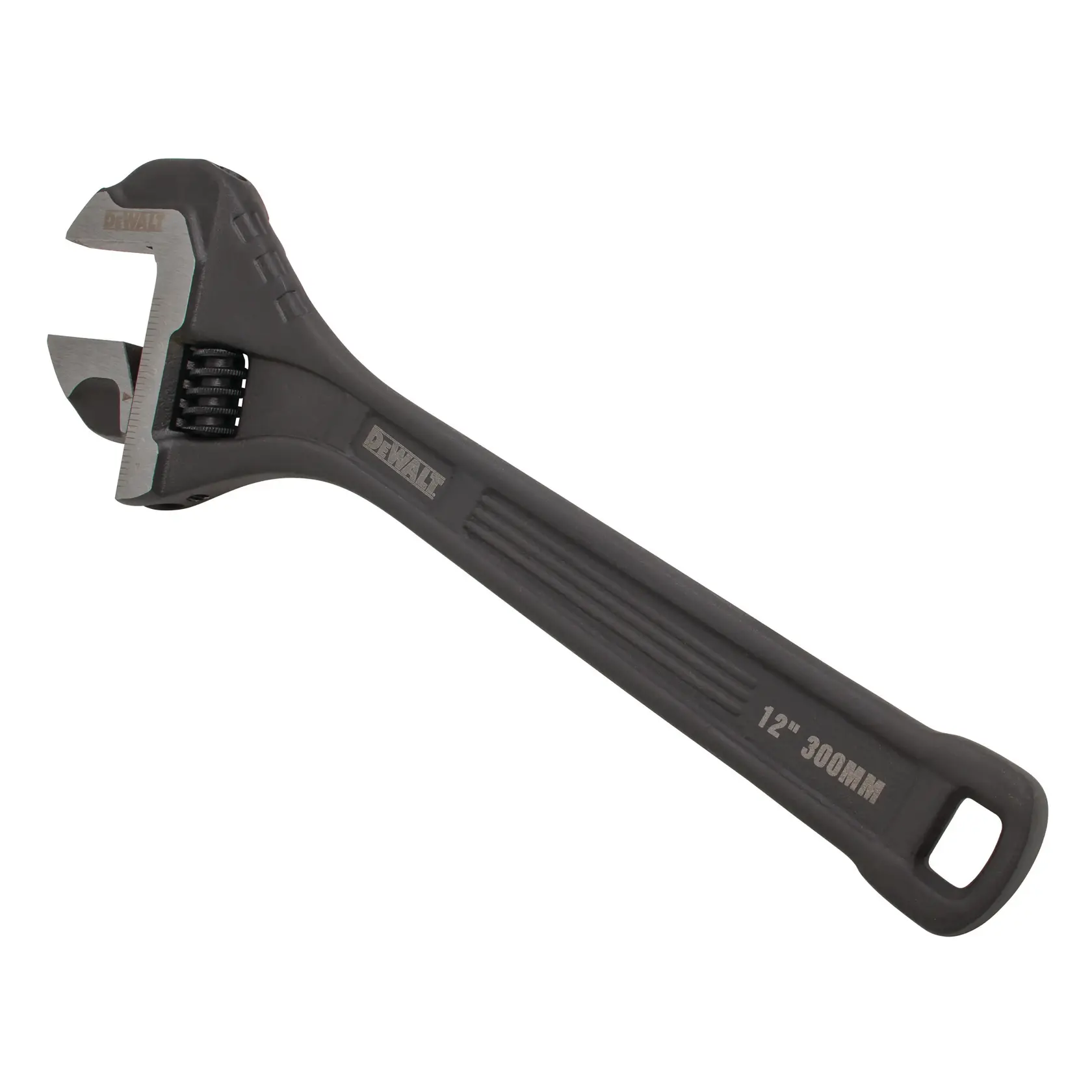 DEWALT adjustable wrench with black handle, 12 inch (300mm) size, suitable for various tightening tasks.