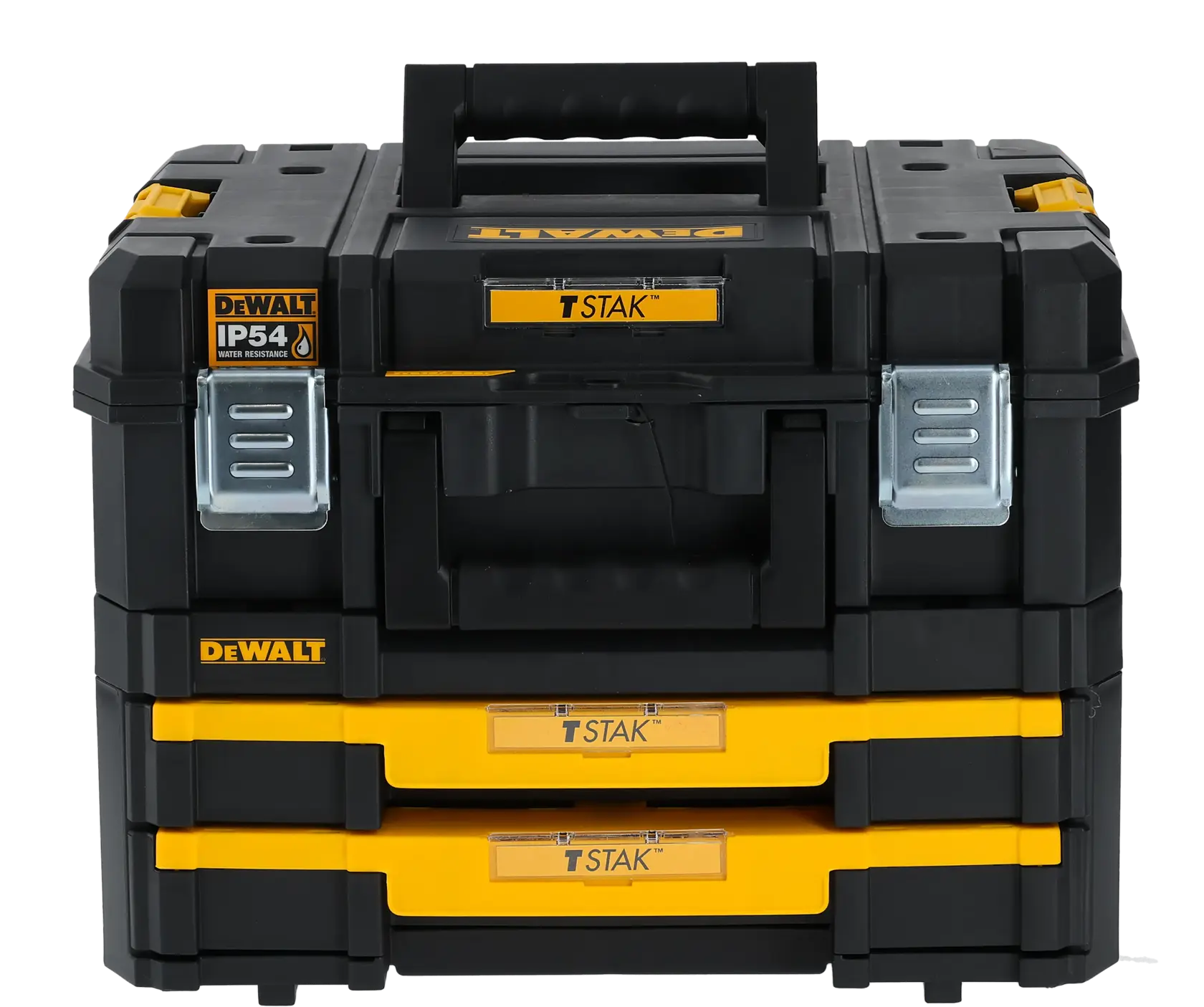 DEWALT TSTAK toolbox DWST83395, DWST83395-1, black/yellow, photography category, front view.