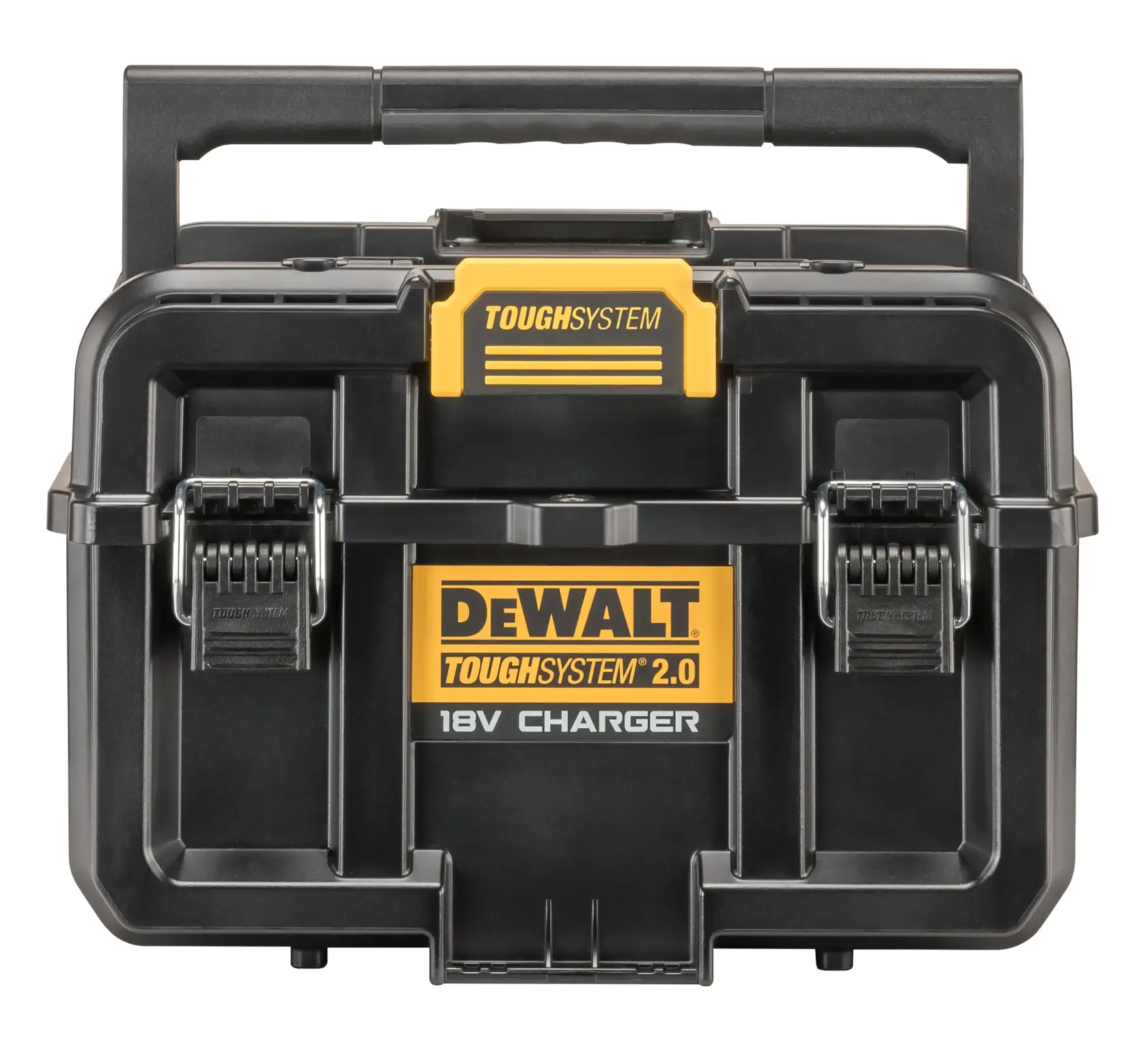 DEWALT ToughSystem 2.0 cassetta nera con caricabatterie 18V e manico robusto.